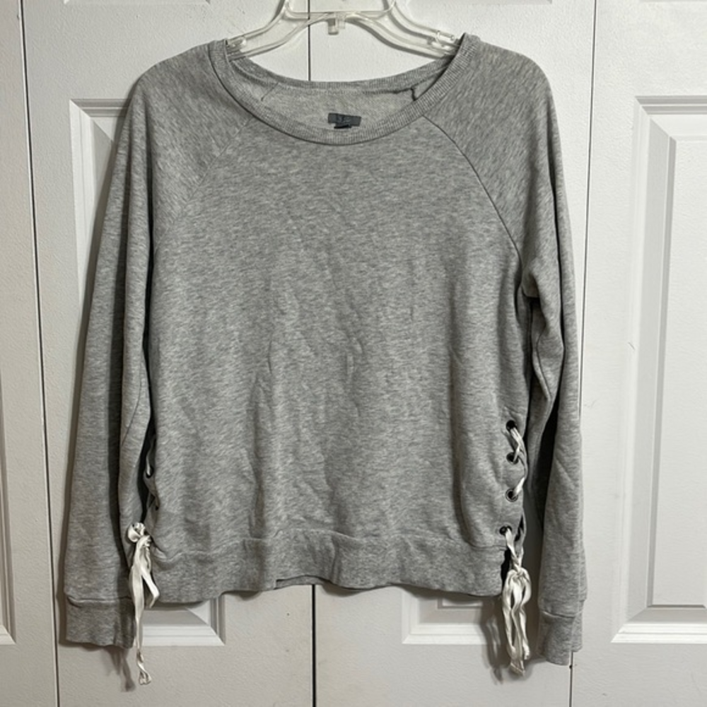 Aerie Women Gray Lace Up Side Sweatshirt Long Sleeve Crewneck Pullover L